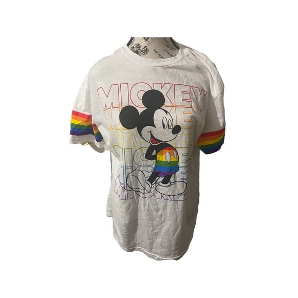 DISNEY MICKEY MOUSE GRAPHIC- RAINBOW PRIDE WOMENS T-SHIRT SMALL SHORT SLEEVES - Picture 1 of 14